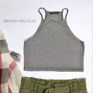 Brandy Melville Halter Crop Top Stripe Ribbed Tank